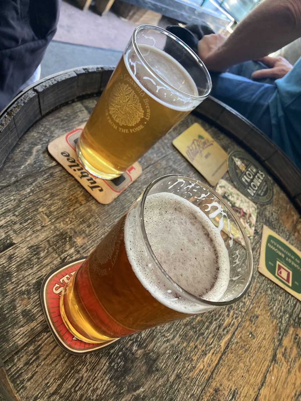 Two pints on a barrel table